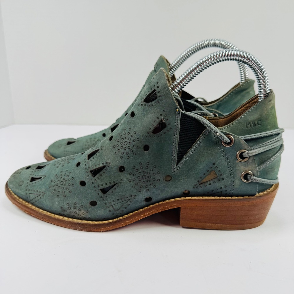 Musse & Cloud Teal Leather Cutout Ankle Booties EU 38 Women 7.5-8 Boho Western